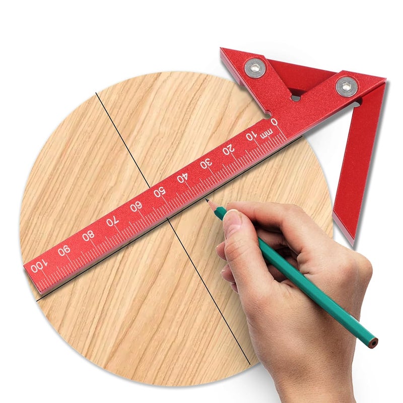 KETIPED Aluminum Alloy Center Positioning Ruler, 45/90 Degree & Right Angle & Centerline Positioning, Red High-Precision Metric Measuring Multi-Function Arrow Ruler,043R - Image 5